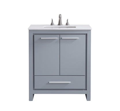 Elegant Furniture & Lighting - Filipo 30 inch Single Bathroom vanity in Grey with ivory white engineered marble - VF-1028-VW veiw 1
