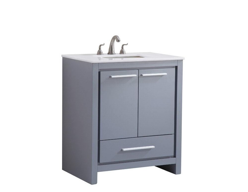 Elegant Furniture & Lighting - Filipo 30 inch Single Bathroom vanity in Grey with ivory white engineered marble - VF-1028-VW veiw 2