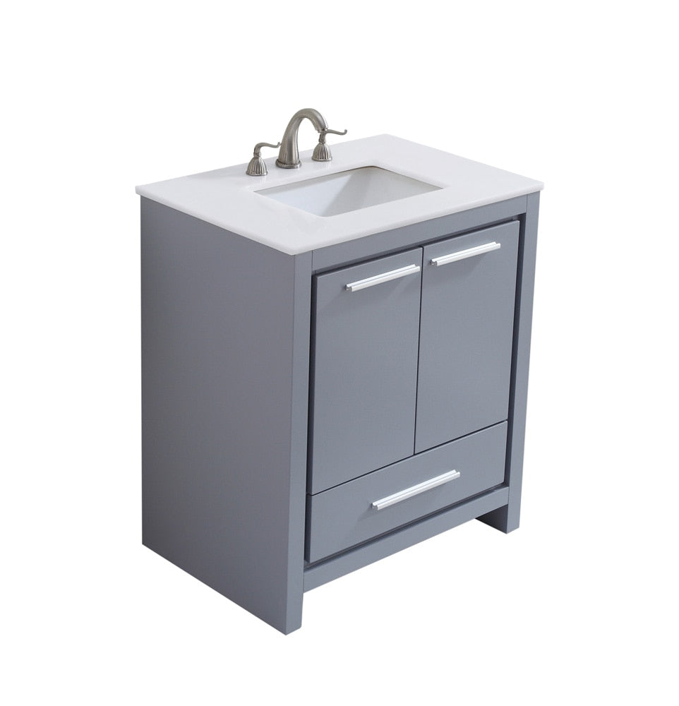 Elegant Furniture & Lighting - Filipo 30 inch Single Bathroom vanity in Grey with ivory white engineered marble - VF-1028-VW veiw 3