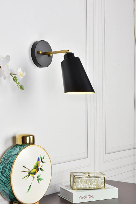 Elegant Furniture & Lighting - Halycon 5 inch black and brass wall sconce - LD2354BK veiw 2