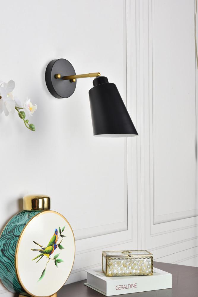 Elegant Furniture & Lighting - Halycon 5 inch black and brass wall sconce - LD2354BK veiw 4