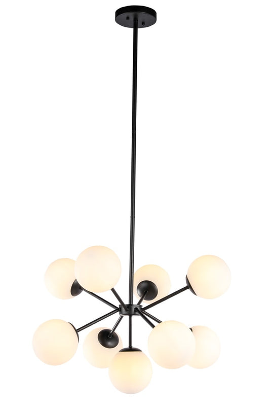 Elegant Furniture & Lighting - Jupiter 9 light Black and Frosted White glass pendant - LD5028D27BK veiw 1