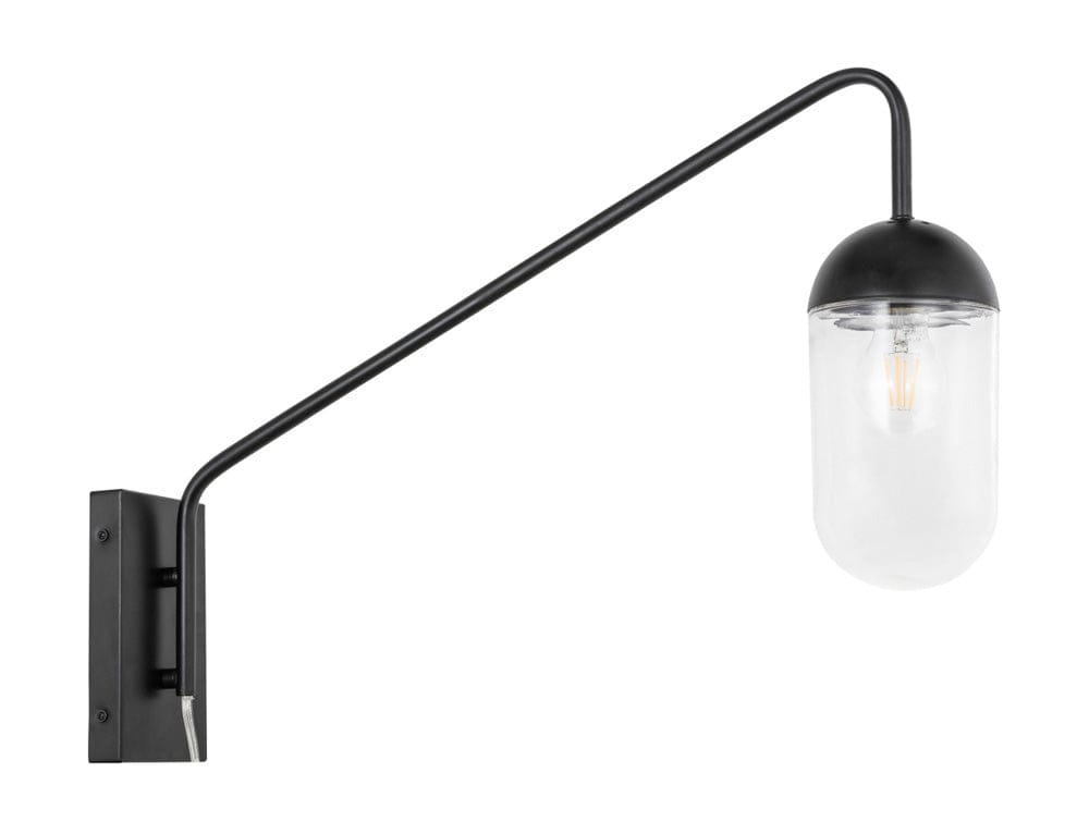 Elegant Furniture & Lighting - Kace 1 light Black and Clear glass wall sconce - LD6174BK view 2