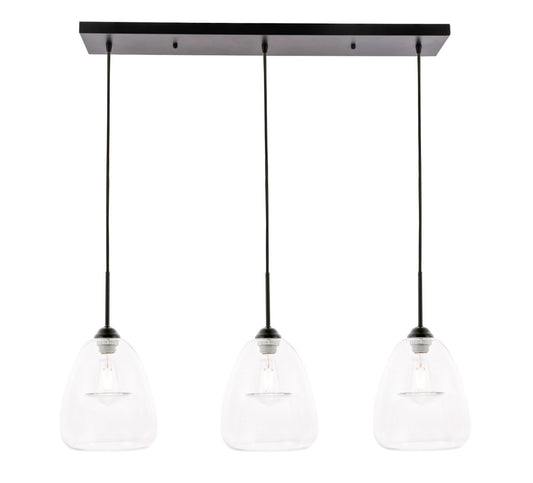 Elegant Furniture & Lighting - Kason 3 light Black and Clear glass pendant - LD5032D36BK veiw 1