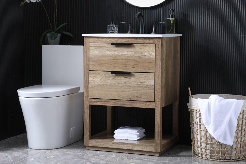 Elegant Furniture & Lighting - Larkin 24 Inch SIngle Bathroom Vanity In Natural Oak - VF19224NT veiw 3