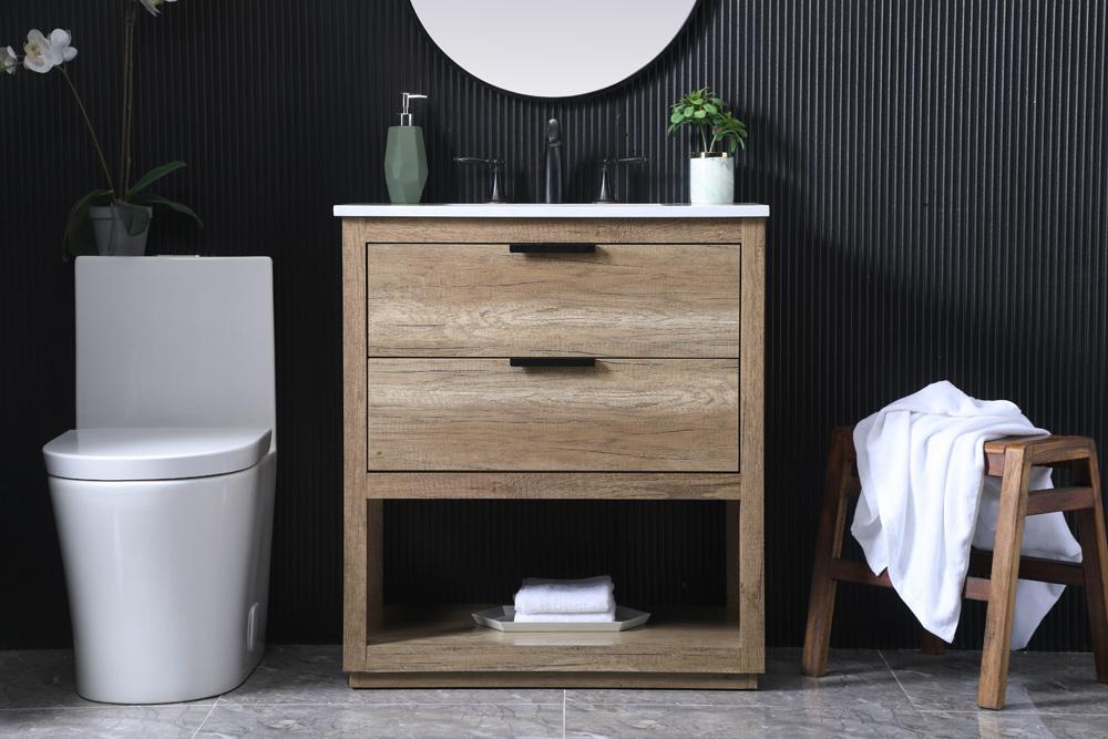 Elegant Furniture & Lighting - Larkin 30 Inch SIngle Bathroom Vanity In Natural Oak - VF19230NT veiw 2