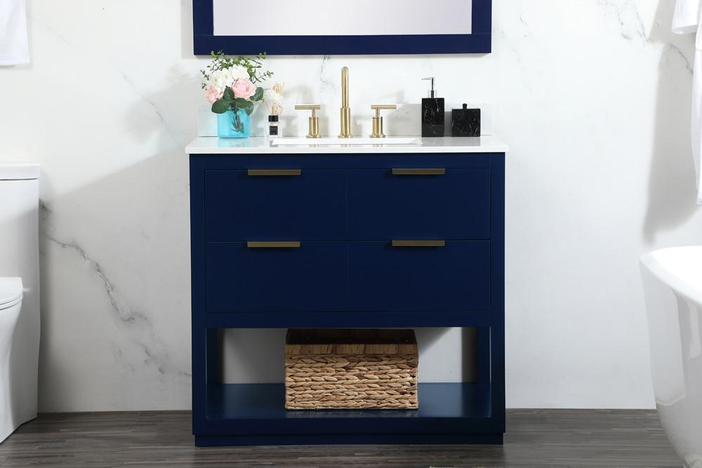 Elegant Furniture & Lighting - Larkin 36 inch Single bathroom vanity in blue with backsplash - VF19236BL-BS veiw 2