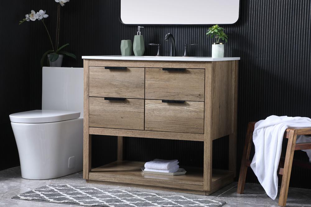 Elegant Furniture & Lighting - Larkin 36 Inch SIngle Bathroom Vanity In Natural Oak - VF19236NT veiw 3