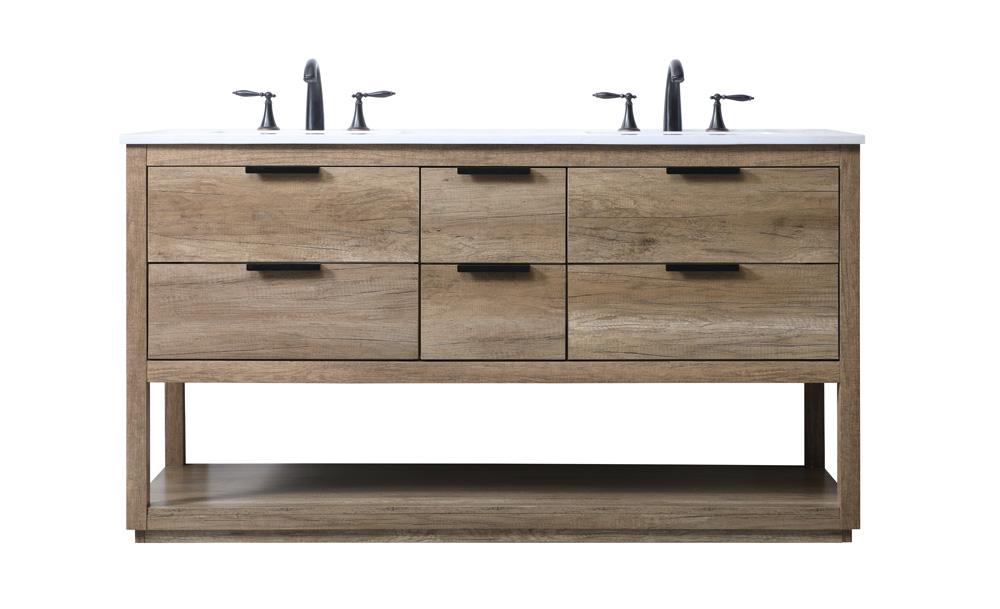 Elegant Furniture & Lighting - Larkin 60 Inch Double Bathroom Vanity In Natural Oak - VF19260DNT veiw 1