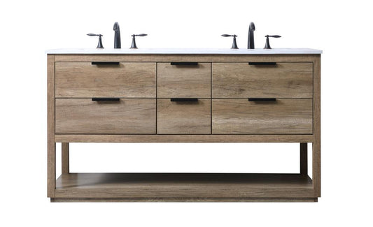Elegant Furniture & Lighting - Larkin 60 Inch Double Bathroom Vanity In Natural Oak - VF19260DNT veiw 1