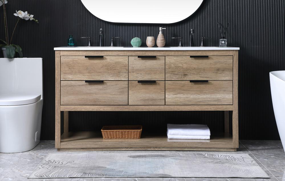 Elegant Furniture & Lighting - Larkin 60 Inch Double Bathroom Vanity In Natural Oak - VF19260DNT veiw 2
