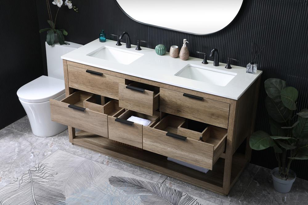 Elegant Furniture & Lighting - Larkin 60 Inch Double Bathroom Vanity In Natural Oak - VF19260DNT veiw 4