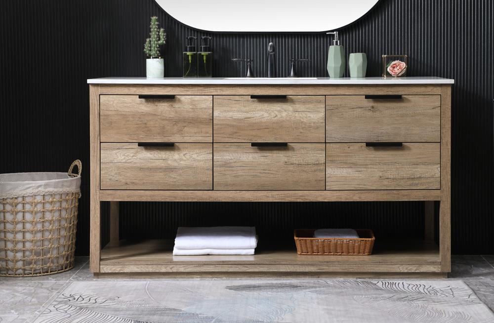 Elegant Furniture & Lighting - Larkin 60 Inch SIngle Bathroom Vanity In Natural Oak - VF19260NT veiw 2