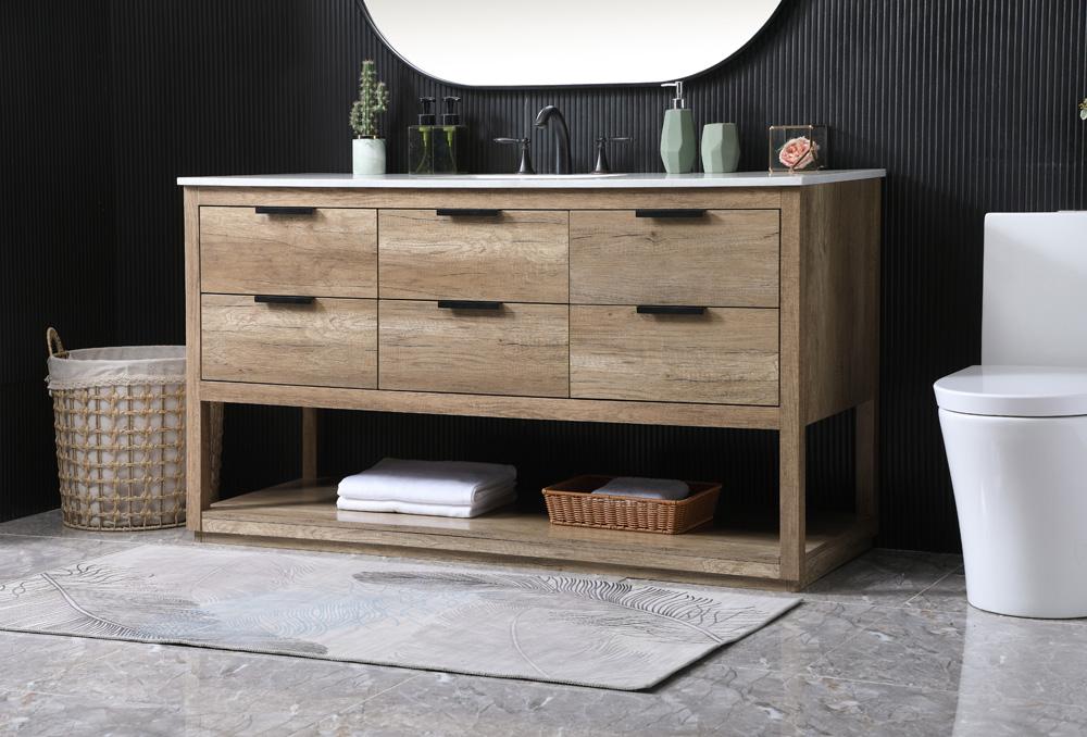 Elegant Furniture & Lighting - Larkin 60 Inch SIngle Bathroom Vanity In Natural Oak - VF19260NT veiw 3