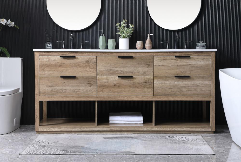 Elegant Furniture & Lighting - Larkin 72 Inch Double Bathroom Vanity In Natural Oak - VF19272DNT veiw 2