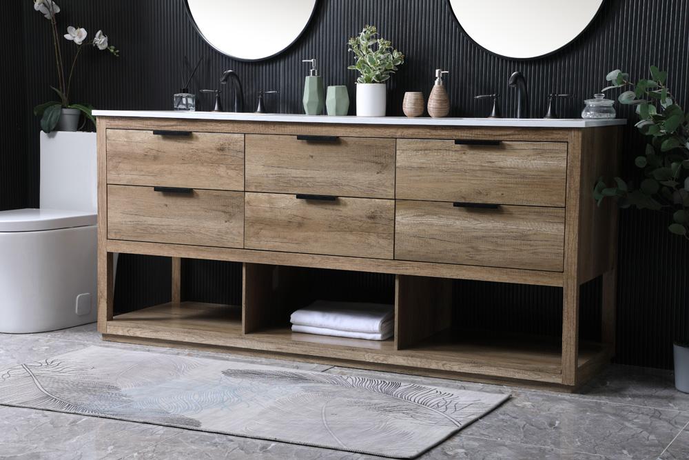 Elegant Furniture & Lighting - Larkin 72 Inch Double Bathroom Vanity In Natural Oak - VF19272DNT veiw 3