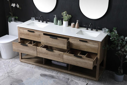Elegant Furniture & Lighting - Larkin 72 Inch Double Bathroom Vanity In Natural Oak - VF19272DNT veiw 4