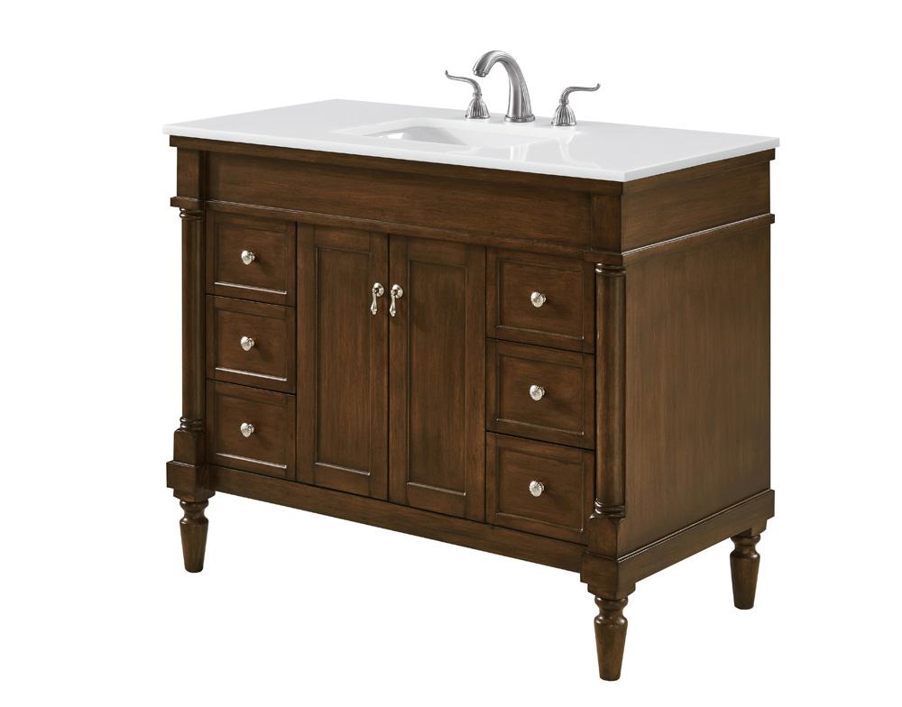Elegant Furniture & Lighting - Lexington 42 inch Single Bathroom vanity in Walnut with ivory white engineered marble - VF13042WT-VW view 3