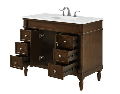 Elegant Furniture & Lighting - Lexington 42 inch Single Bathroom vanity in Walnut with ivory white engineered marble - VF13042WT-VW view 4