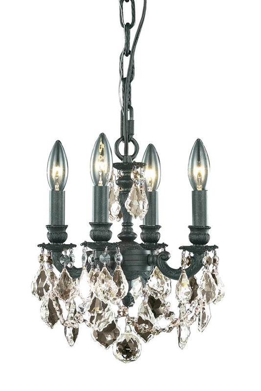 Elegant Furniture & Lighting - Lille 4 light Dark Bronze Pendant Golden Teak (Smoky) Royal Cut Crystal - 9104D10DB-GT/RC veiw 1