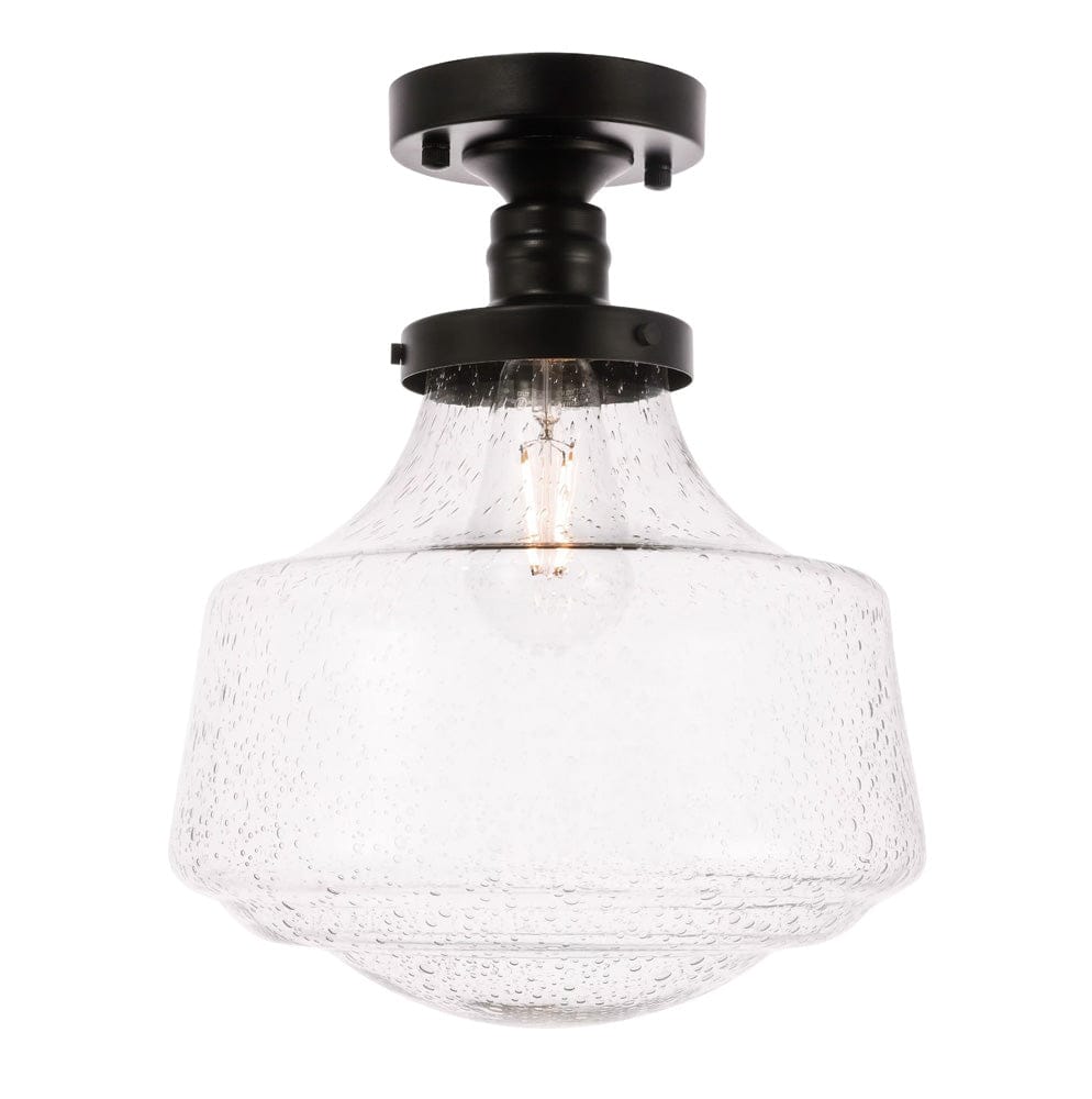 Elegant Furniture & Lighting - Lyle 1 light Black and Clear seeded glass Flush mount - LD6240BK view 2