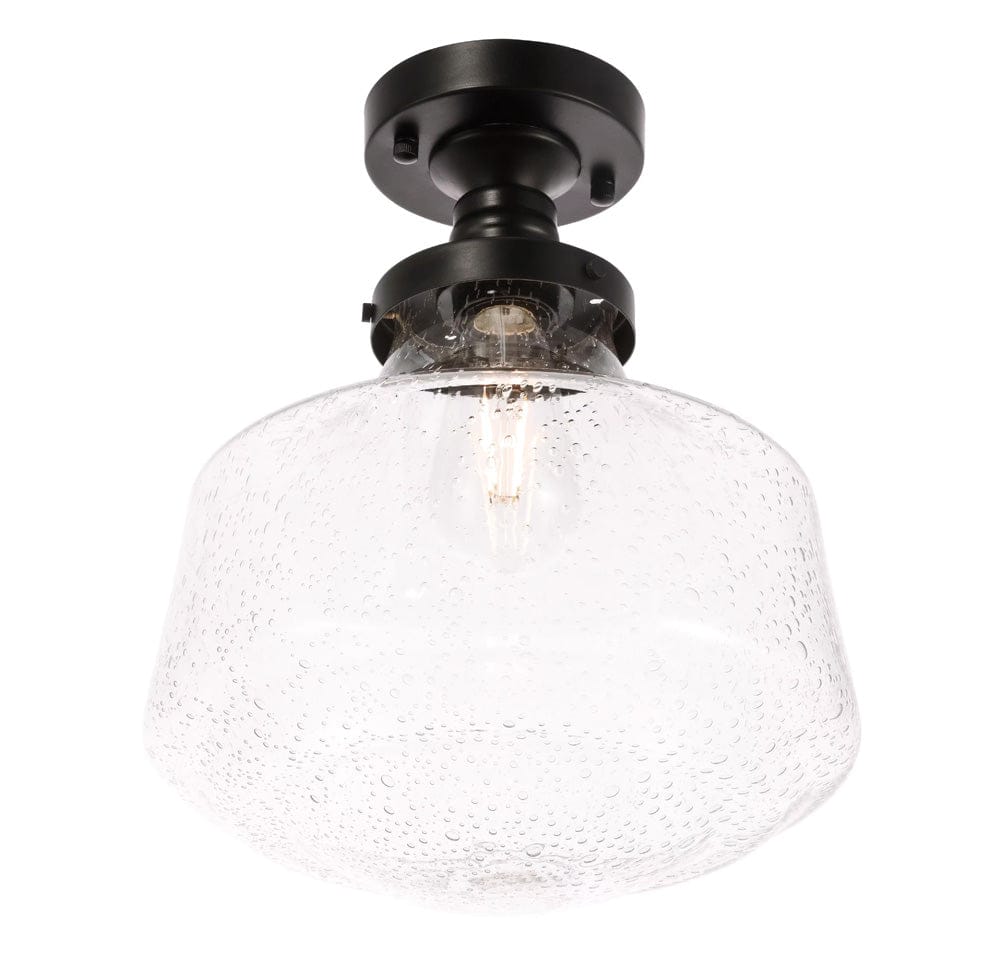 Elegant Furniture & Lighting - Lyle 1 light Black and Clear seeded glass Flush mount - LD6240BK view 4