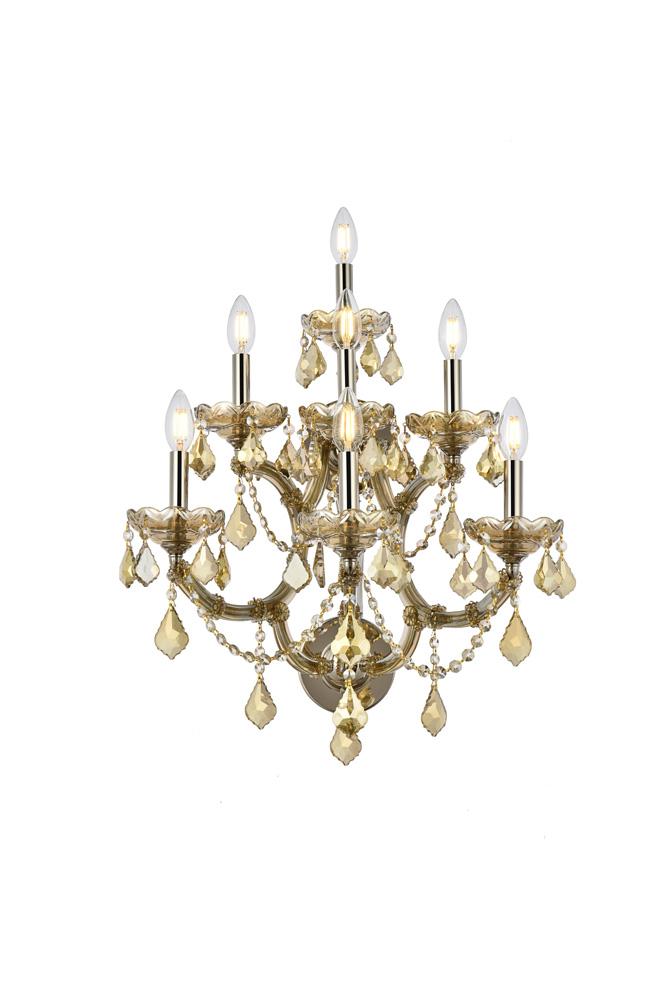 Elegant Furniture & Lighting - Maria Theresa 7 light Golden Teak Wall Sconce Golden Teak (Smoky) Royal Cut Crystal - 2800W7GT-GT/RC veiw 1