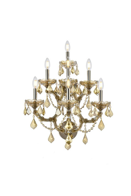 Elegant Furniture & Lighting - Maria Theresa 7 light Golden Teak Wall Sconce Golden Teak (Smoky) Royal Cut Crystal - 2800W7GT-GT/RC veiw 1