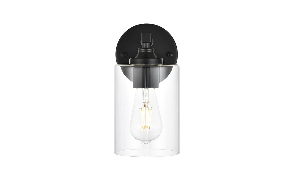 Elegant Furniture & Lighting - Mayson 1 light Black and Clear Bath Sconce - LD7315W5BLK veiw 1