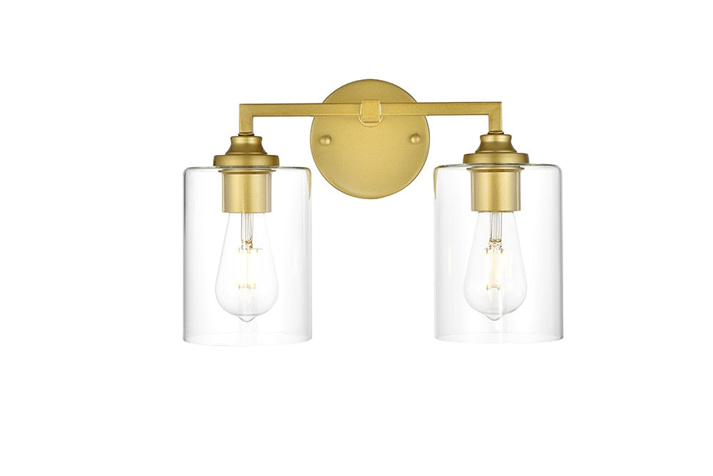 Elegant Furniture & Lighting - Mayson 2 light Brass and Clear Bath Sconce - LD7315W14BRA veiw 1