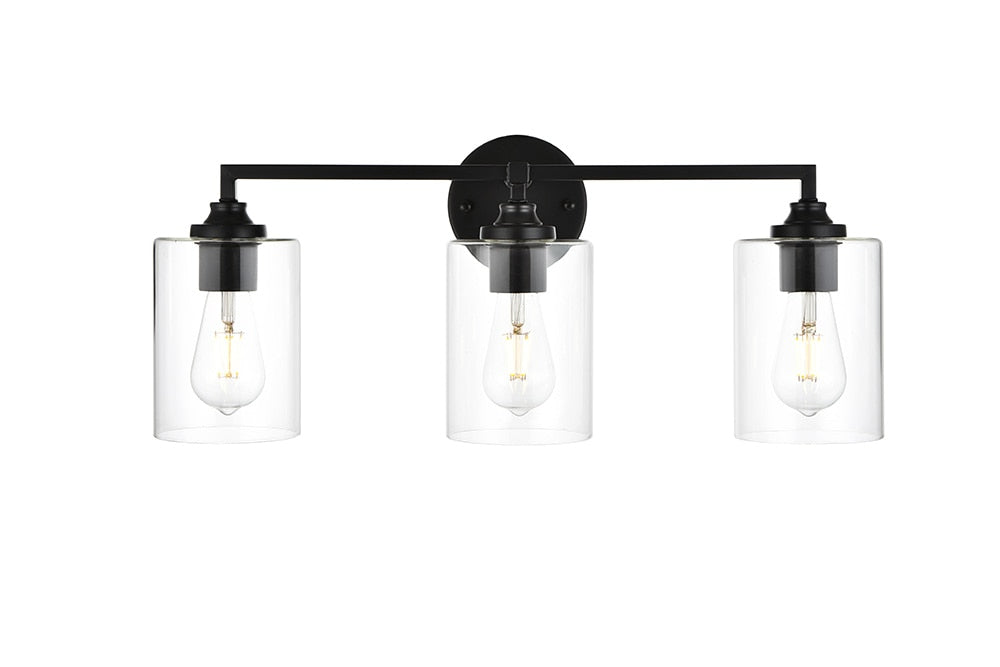 Elegant Furniture & Lighting - Mayson 3 light Black and Clear Bath Sconce - LD7315W23BLK veiw 1