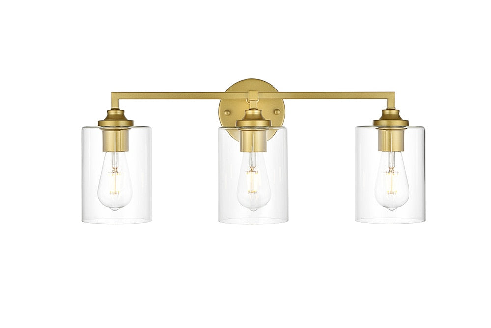 Elegant Furniture & Lighting - Mayson 3 light Brass and Clear Bath Sconce - LD7315W23BRA veiw 1
