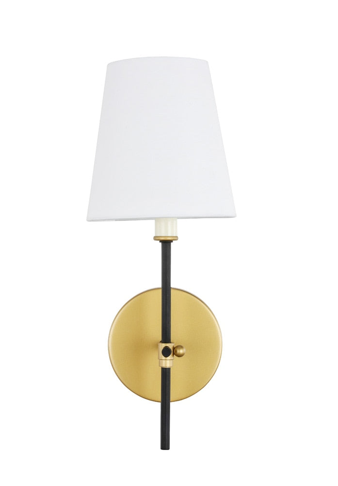 Elegant Furniture & Lighting - Mel 1 light Brass and Black and White shade wall sconce - LD6004W6BRBK veiw 1