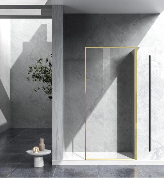 Elegant Furniture & Lighting - Melbourne Fixed framed shower door 35 x 76 Brushed Gold - SD188-3576BGD veiw 1