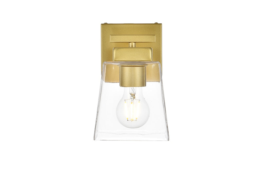 Elegant Furniture & Lighting - Merrick 1 light Brass and Clear Bath Sc ...