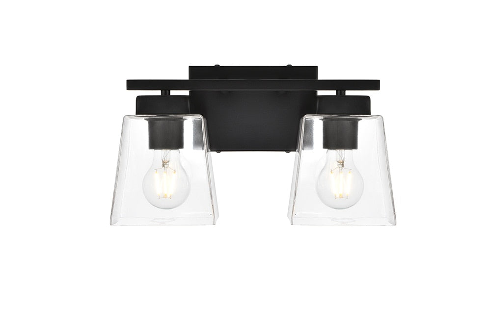 Elegant Furniture & Lighting - Merrick 2 light Black and Clear Bath Sc ...