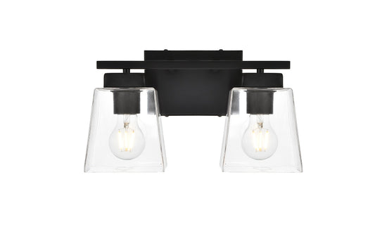 Elegant Furniture & Lighting - Merrick 2 light Black and Clear Bath Sconce - LD7312W14BLK veiw 1