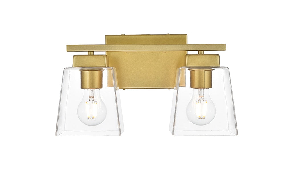 Elegant Furniture & Lighting - Merrick 2 light Brass and Clear Bath Sconce - LD7312W14BRA veiw 1