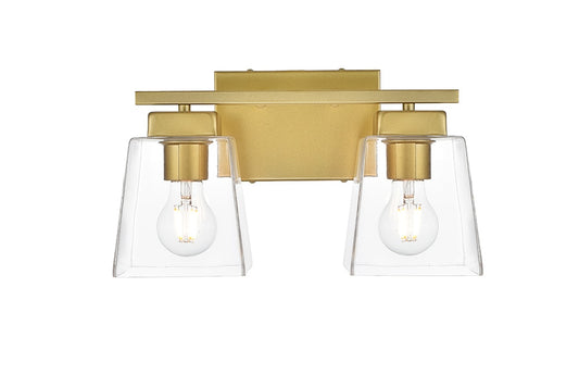 Elegant Furniture & Lighting - Merrick 2 light Brass and Clear Bath Sconce - LD7312W14BRA veiw 1