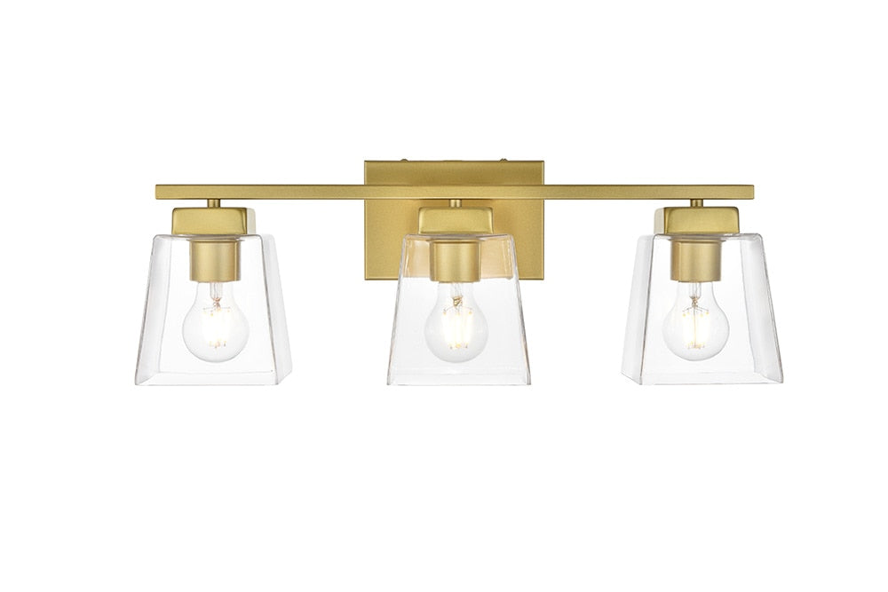 Elegant Furniture & Lighting - Merrick 3 light Brass and Clear Bath Sc ...