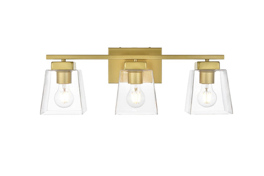 Elegant Furniture & Lighting - Merrick 3 light Brass and Clear Bath Sconce - LD7312W23BRA veiw 1