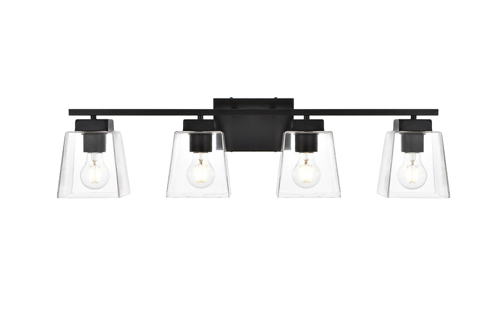 Elegant Furniture & Lighting - Merrick 4 light Black and Clear Bath Sconce - LD7312W32BLK veiw 1