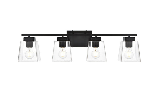 Elegant Furniture & Lighting - Merrick 4 light Black and Clear Bath Sconce - LD7312W32BLK veiw 1