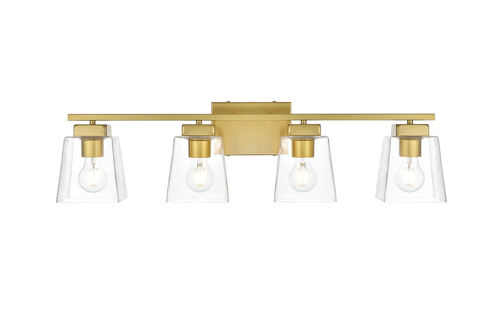 Elegant Furniture & Lighting - Merrick 4 light Brass and Clear Bath Sc ...