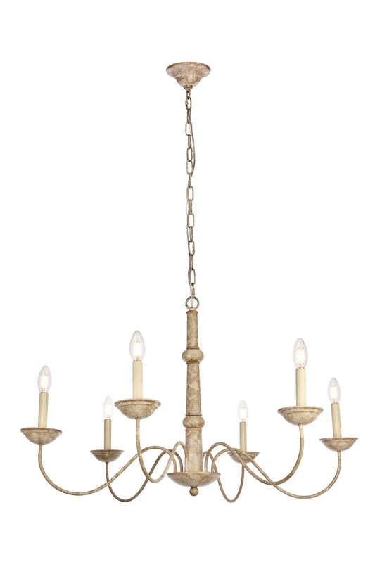 Elegant Furniture & Lighting - Merritt Chandelier D35 H21.6 Lt:6 Weathered Dove Finish - LD6007D35WD veiw 1