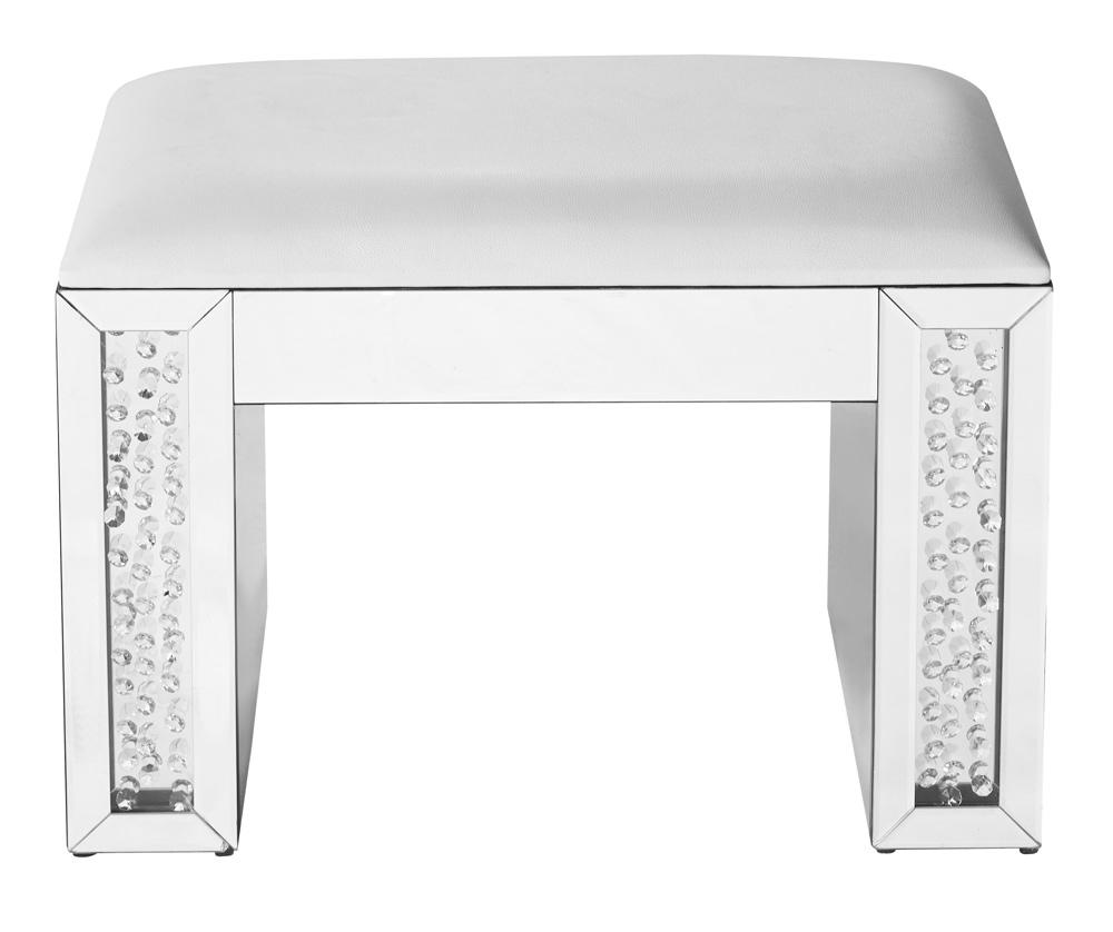 Elegant Furniture & Lighting - Modern 26 inch Crystal Vanity Leather stool in Clear Mirror Finish - MF91018 veiw 1
