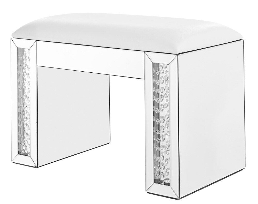 Elegant Furniture & Lighting - Modern 26 inch Crystal Vanity Leather stool in Clear Mirror Finish - MF91018 veiw 3