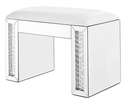 Elegant Furniture & Lighting - Modern 26 inch Crystal Vanity Leather stool in Clear Mirror Finish - MF91018 veiw 3