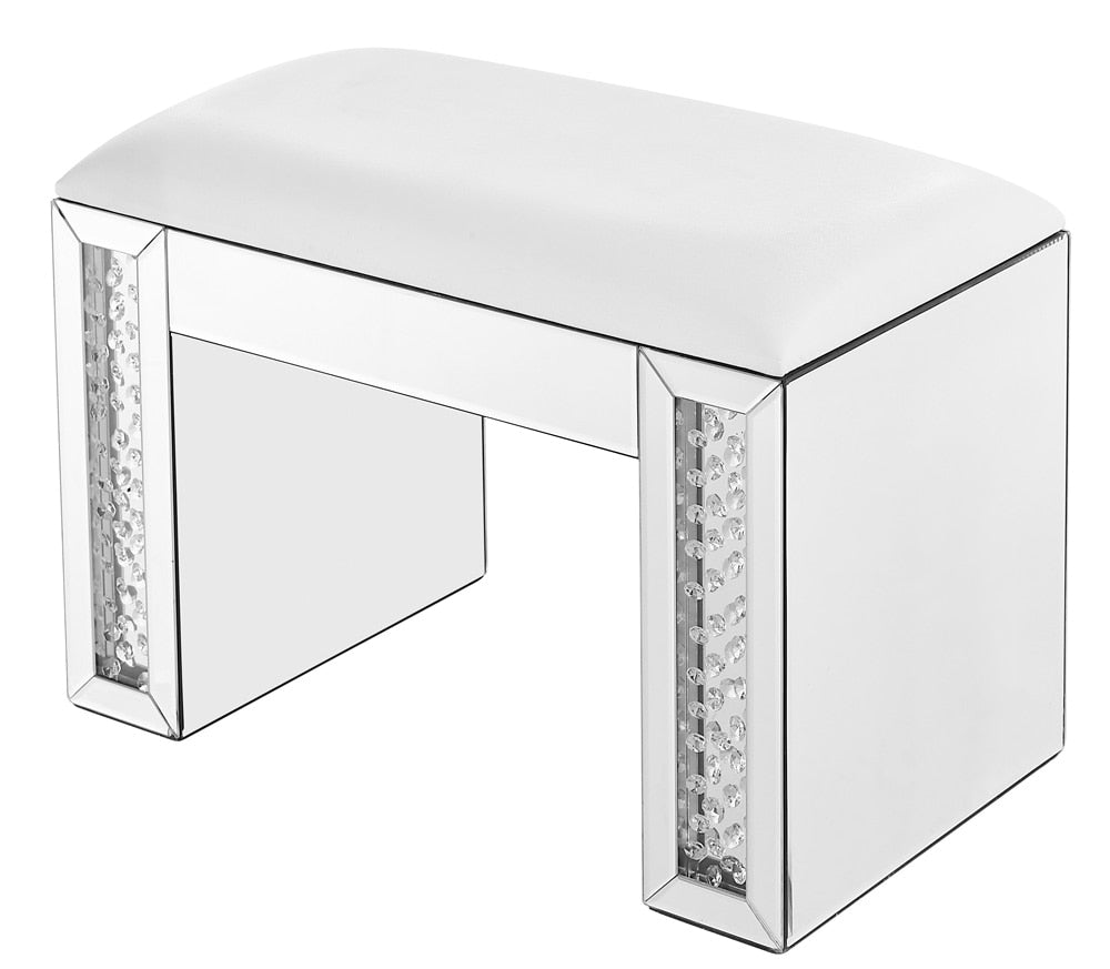 Elegant Furniture & Lighting - Modern 26 inch Crystal Vanity Leather stool in Clear Mirror Finish - MF91018 veiw 4