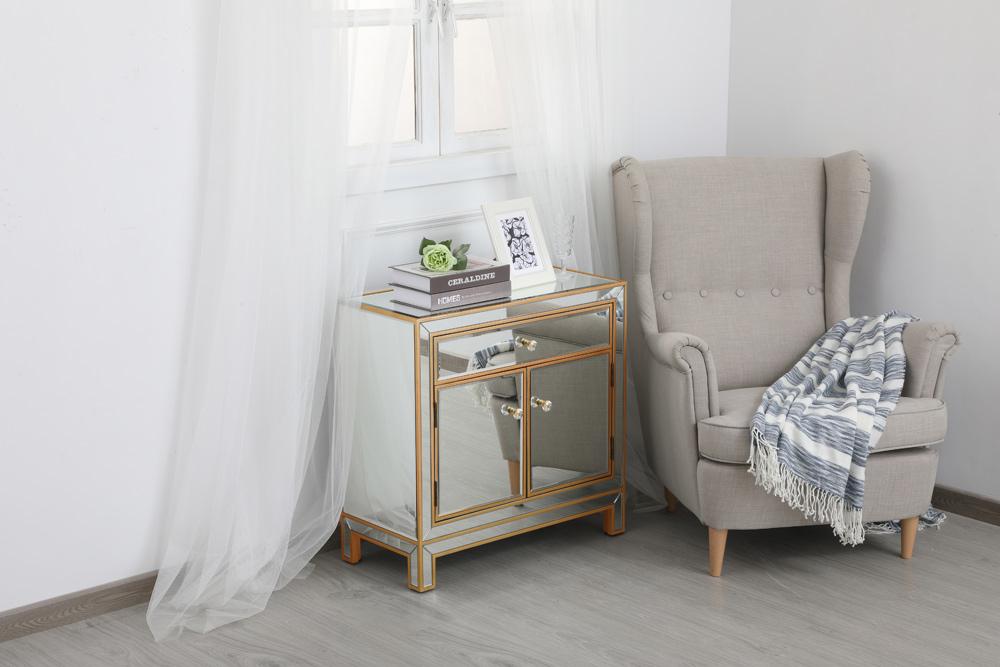 Elegant Furniture & Lighting - Modern 29 in. mirrored cabinet in antique gold - MF71034G veiw 4
